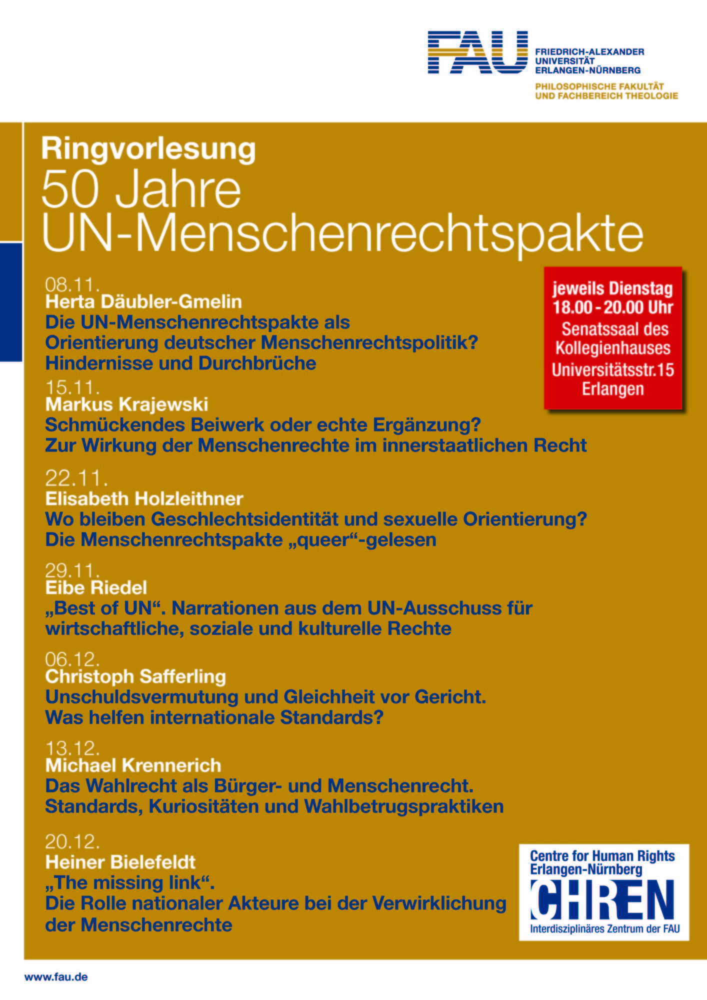 Zum Artikel "Ringvorlesung: 50 Jahre UN-Menschenrechtspakte"