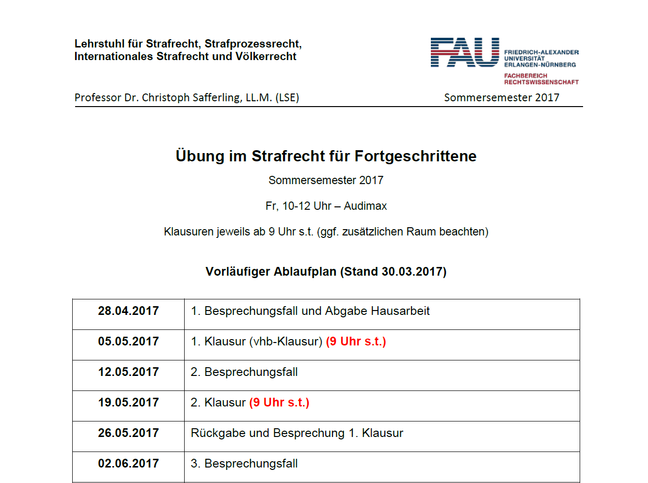 Zum Artikel "Übung im Strafrecht für Fortgeschrittene"