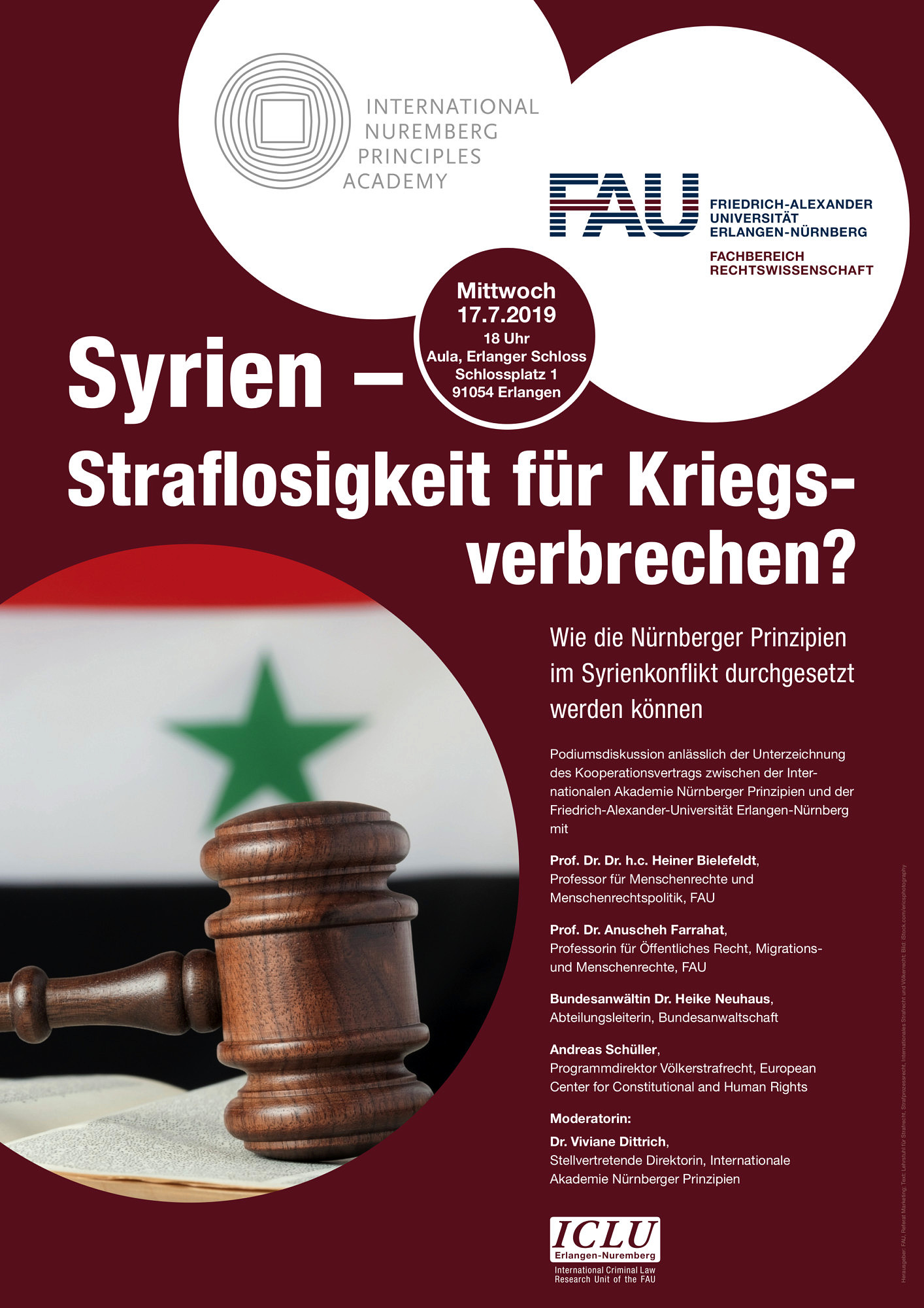 Zum Artikel "Veranstaltung: Podiumsdiskussion zum Thema „Syrien – Straflosigkeit für Kriegsverbrechen?“"