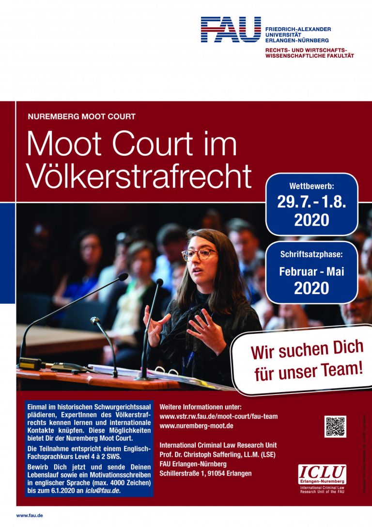 „We want you for our Moot Court Team“: Bewerbung für das Nuremberg Moot Court Team 2020 der FAU