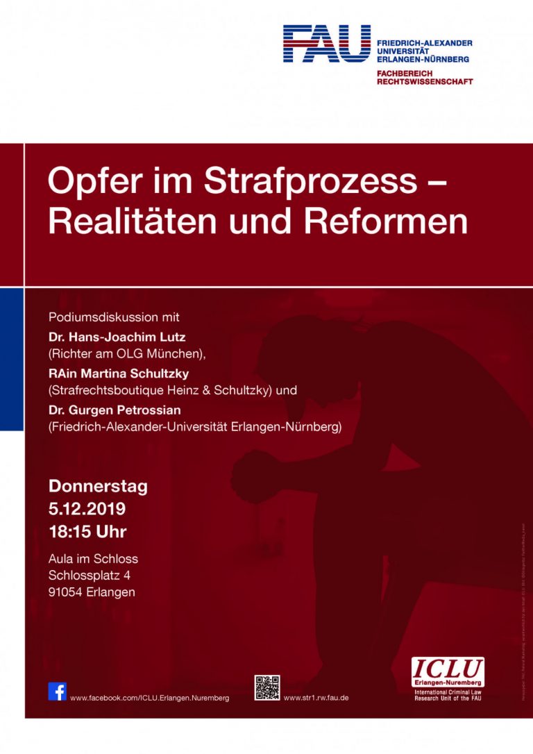 Ankündigung: Podiumsdiskussion zum Thema „Opfer im Strafprozess – Realitäten und Reformen“