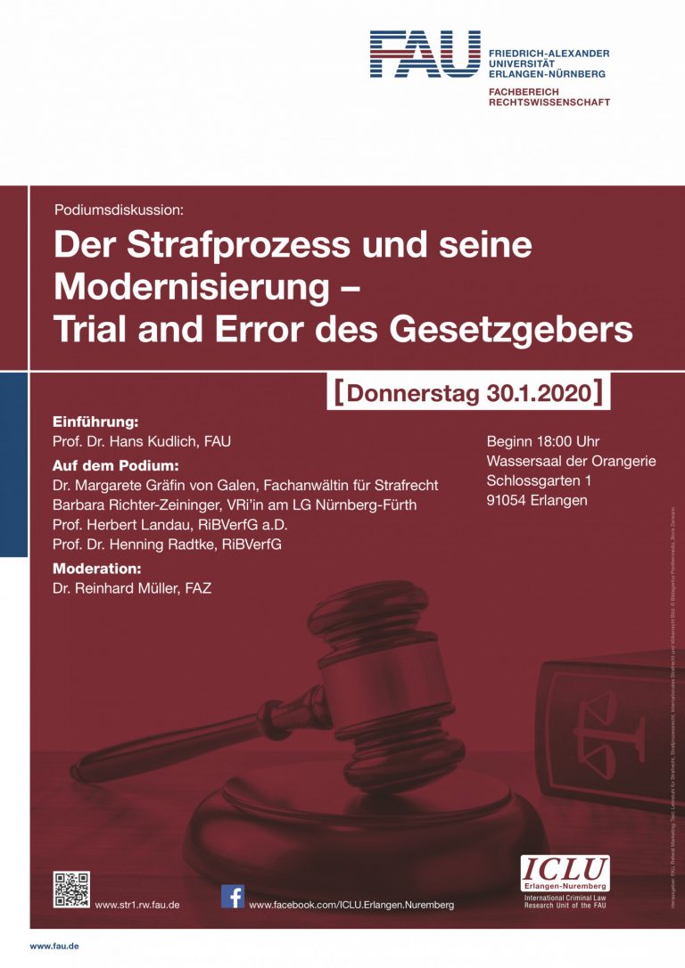 Podiumsdiskussion am 30.1.2020: Der Strafprozess und seine Modernisierung – Trial and Error des Gesetzgebers
