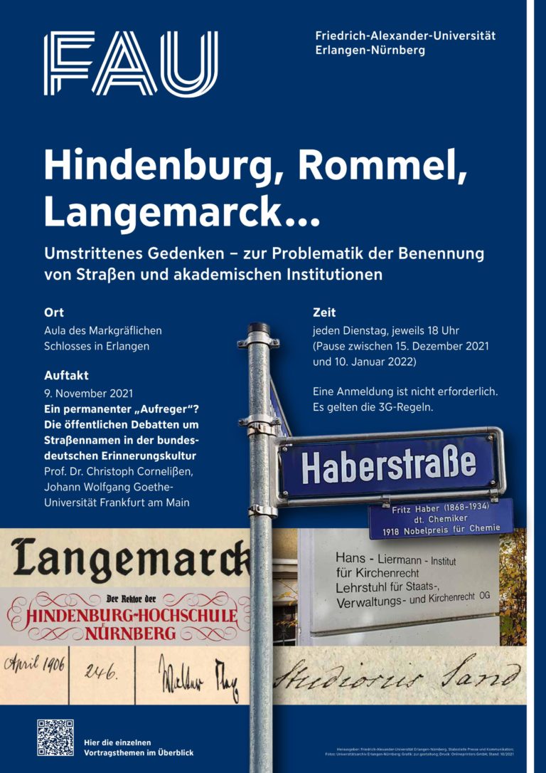 Veranstaltungshinweis: Ringvorlesung „Umstrittenes Gedenken – zur Problematik der Benennung  von Straßen und akademischen Institutionen“