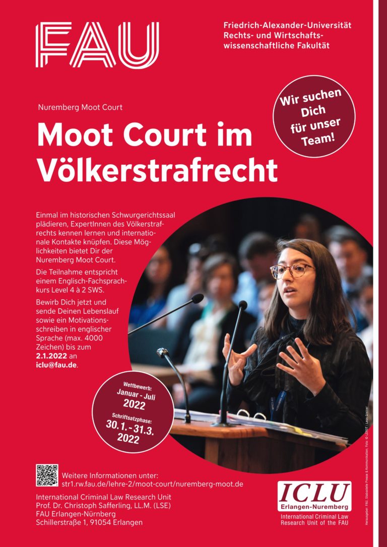 „We want you for our Moot Court Team“ – Bewerbungsphase für das FAU Nuremberg Moot Court Team 2022