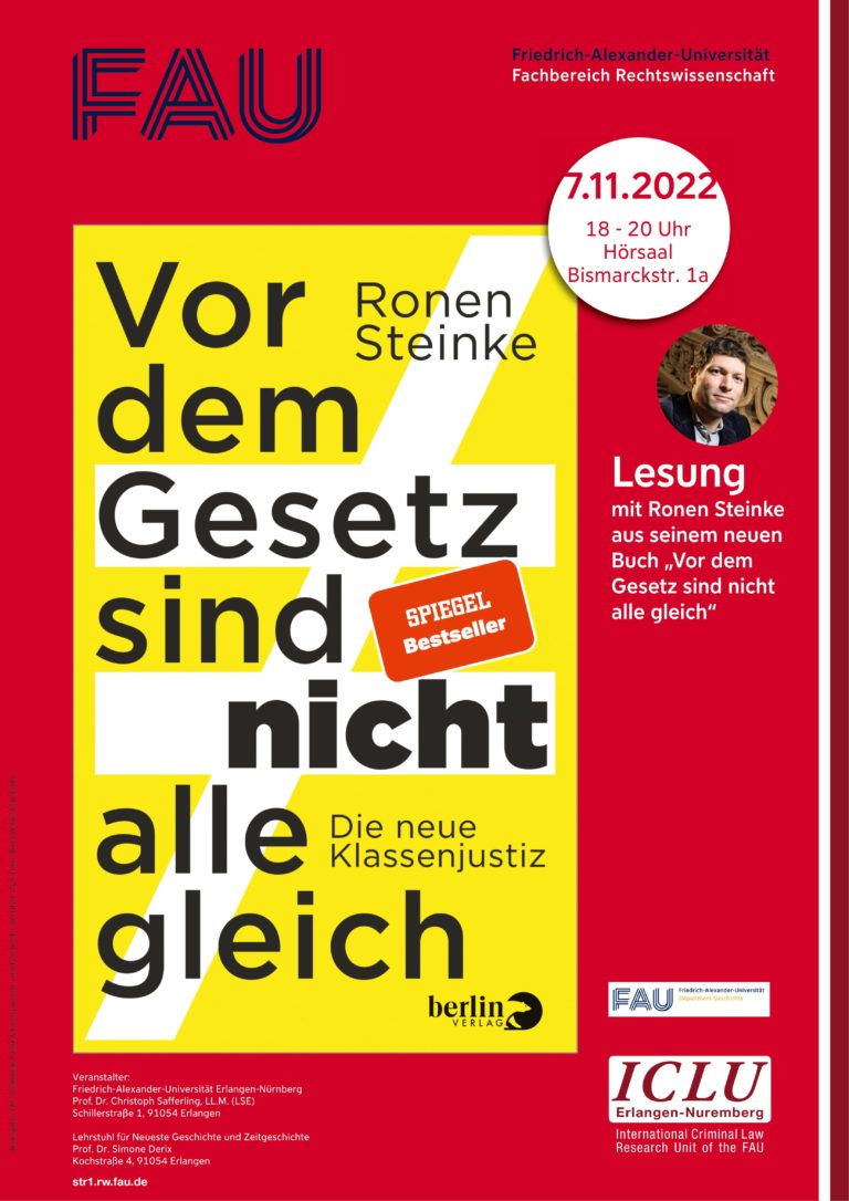 Veranstaltungshinweis: „Vor dem Gesetz sind nicht alle gleich“ – Lesung mit Ronen Steinke