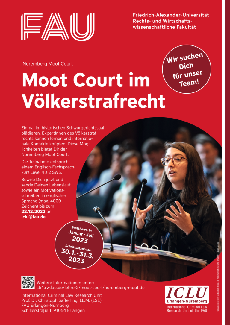 „We want you for our Moot Court Team“ – Bewerbungsphase für das FAU Nuremberg Moot Court Team 2023
