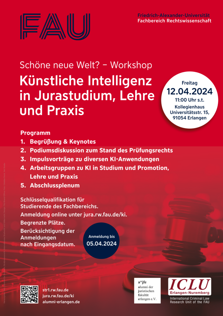 Veranstaltungshinweis: Schöne neue Welt? Künstliche Intelligenz in Jurastudium, Lehre und Praxis