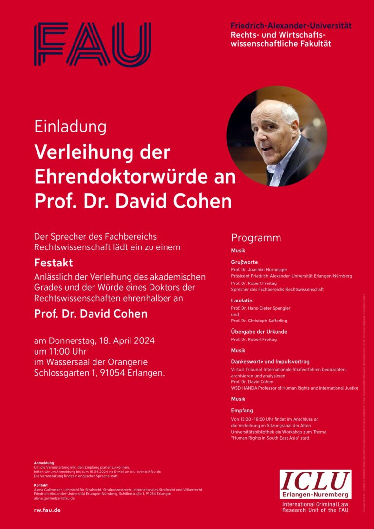 Veranstaltungshinweis: Verleihung des Ehrendoktortitels an Herrn Prof. David Cohen