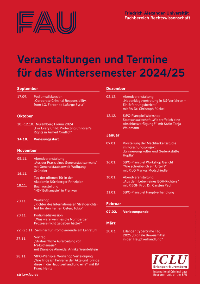 Hinweis: Veranstaltungen und Termine für das Wintersemester 2024/25
