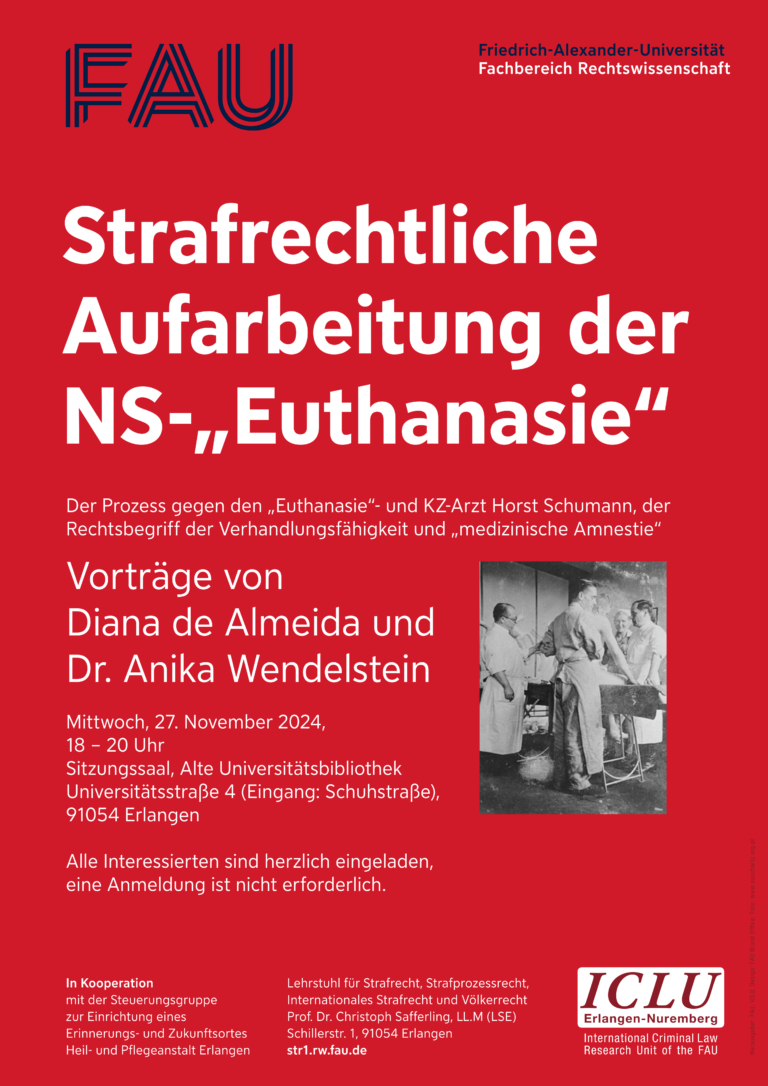 Veranstaltungshinweis: Vorträge zum Thema der strafrechtlichen Aufarbeitung von NS-„Euthanasie“